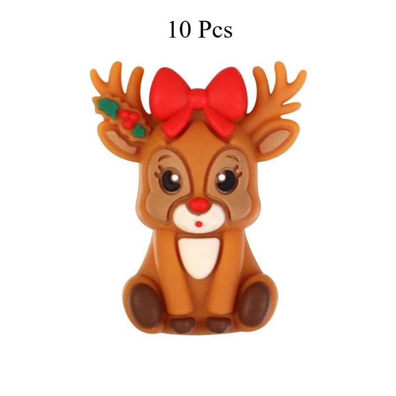 YICKYUE  -  10 Pcs 3D Gel Bead Kit Suitable For Christmas/Holiday DIY Craft Beads With Bow Reindeer Shapes, For Jewelry Making Accessories