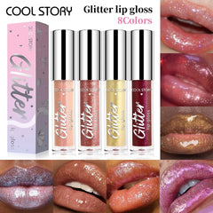 YICKYUE  -  8 Colors Sparkling Lip Gloss High Shine Pearl Lip Glaze with Glitter Long Lasting Moisturizing Lip Makeup Non-Sticky Lipstick