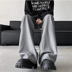 HEARUJOY  -  Elastic Waist Suit Pants Men Fashion Society Pants man solid thin New Korean Loose Straight Casual Pants Mens Office Trousers