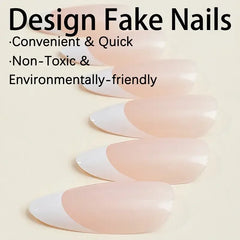 YICKYUE  -  24Pcs Minimalist Fake Nails White French Tip Press On Nails Glossy Medium Almond Shape Full Cover False Nails For Women Girls