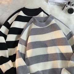 HEARUJOY  -  Men's Winter Sweater Harajuku Fashion Striped Sweter Oversize Pullover Warm Knitted Sweater Men's Clothing
