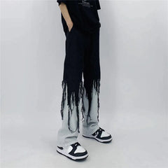Hearujoy Men Jeans High Street Hip Hop Contrast Color Tassel Loose Fashion Japanese Streetwear Hippie Loose Casual Darkwear Patchwork