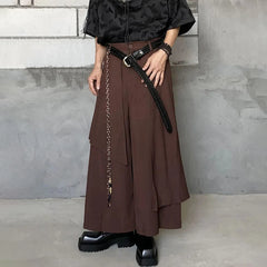 Hearujoy Mens Chinese Style Retro Irregular Layered Culottes Essential Genderless Fashion Trend Double Layer Loose Wide Leg Pants Unisex