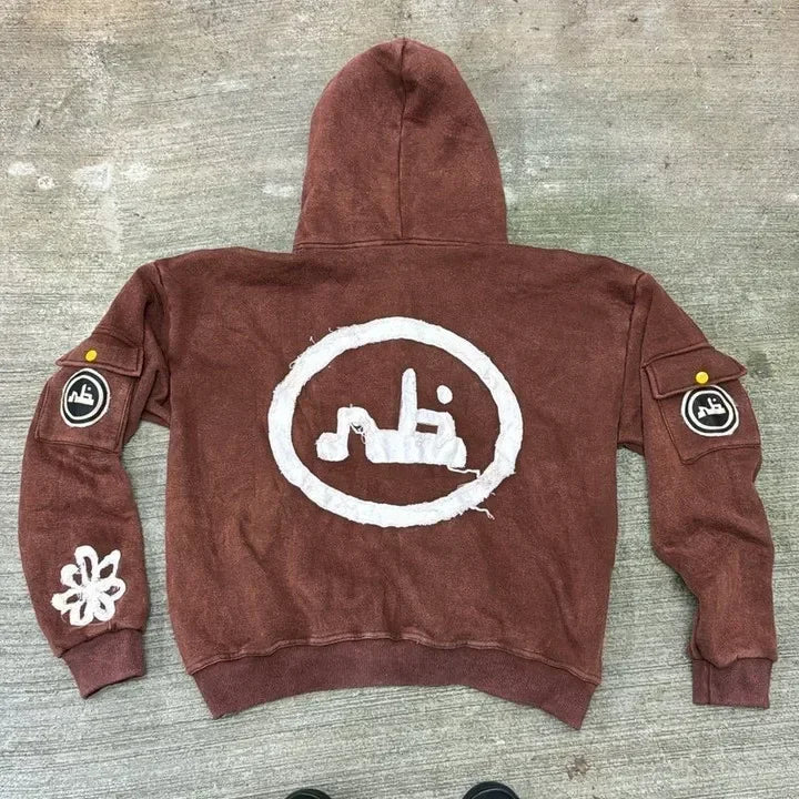 Hearujoy Harajuku Hip Hop New Fashion Patch Embroidery Y2K Zip Up Hoodie Men Women Oversized Hoodie Loose Casual Hoodie Jacket Streetwear