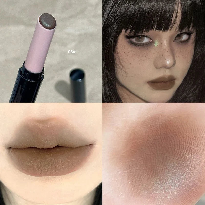 YICKYUE  -  1Pc Matte Red Brown Lipstick Waterproof Matte Shimmer Lipstick Nude Lip Gloss Natural Rouge Balm Long-lasting Makeup Stick