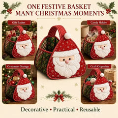 YICKYUE  -  Christmas Quilted Carry Basket, Shelf Baskets, Snowman Storage Basket, Foldable Storage Bin, Santa Claus Folding Organizer Box