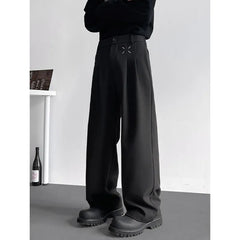 HEARUJOY  -  Grey Suit Pants Men Fashion Society Mens Black Dress Pants Korean Loose Straight Pants Mens Office Formal Trousers Plus Size