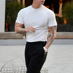 Hearujoy Mens Fitness Shaping Elastic Casual T-Shirt Genderless 2024 New Sports Breathable Quick-Drying Solid Color Slim Top Unisex