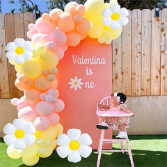YICKYUE  -  140Pcs Daisy Balloon Garland Arch Kit Macaron Pink And Yellow Groovy Party For Baby Shower Wedding Birthday Sunflower Decor