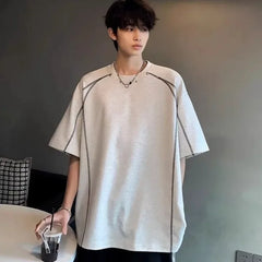 HEARUJOY  -  Top Oversized O Neck Plain Cotton Man Tee Shirts Aesthetic Clothing Streetwear Funny Elastic Stylish New In T Shirt for Men Cool
