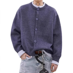 HEARUJOY  -  American Retro College Style Button up Cardigan Sweater Men Autumn Winter Lazy Trendy Loose Knitwear Fine Yarn Other Material