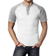 HEARUJOY  -  For Fitness For Gym Mens Splicing T-shirt Muscle Fitness Blouse V-neck Buttons Polyester Fabric Slim Fit For Men