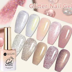 YICKYUE  -  15ml Glitter Nail Gel Polish Pink White Soak Off UV LED Gel Varnish Manicure Nail Supplies DIY Nail Art Design