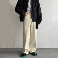 HEARUJOY  -  Beige Baggy Jeans Men Fashion Casual Oversized Wide Leg Jeans Men Streetwear Korean Loose Straight Denim Pants Mens Trousers