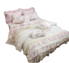 YICKYUE  -  Princess Lace Rose Bedding Set Ruffle  Cake Design Heavy Handmade Duvet Cover for King Beddings