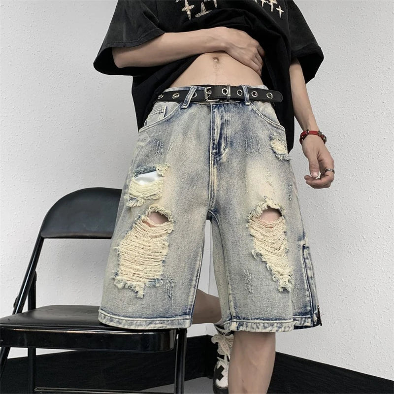 HEARUJOY  -  Men's High Street Ripped Denim Versatile Loose and Handsome Shorts