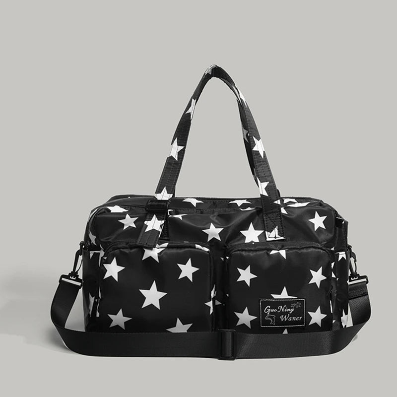 YICKYUE  -  Large Capaci Yoga Fitn Ort Trip Star Design Handbag Crossbody Bag Modern Neutral Sle Canvas Tote Bag for Daily Use