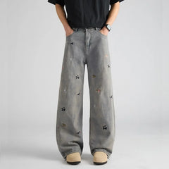 HEARUJOY  -  Hip Hop Straight Leg Jeans Mens 2025 Animal Pattern Printing Trend Loose Male Cowboy Pants Streetwear Unisex Denim Trousers