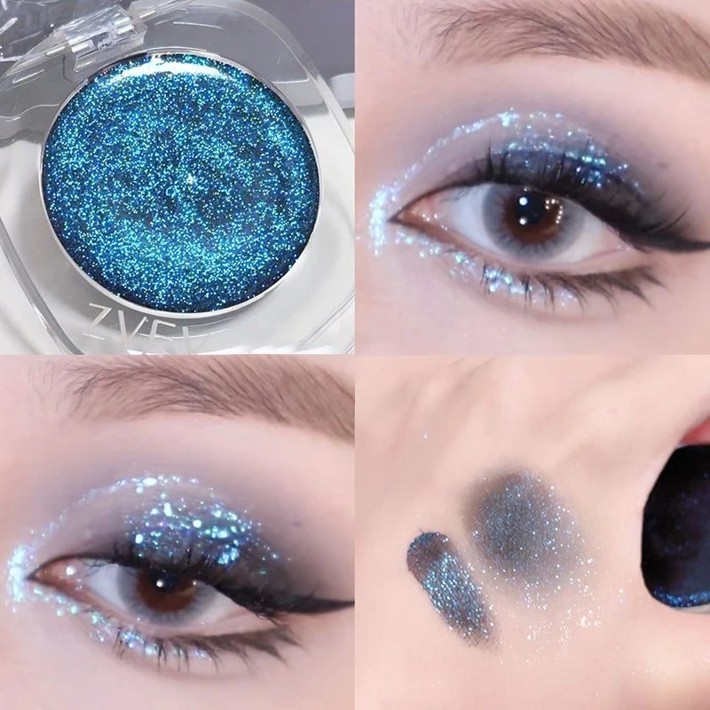 YICKYUE  -  1pc Gemstone Shining Single-color Eyeshadow Diamond Glitter Pearlescent Highlighter Makeup Lasting Blue Shiny Eye Shadow Palette