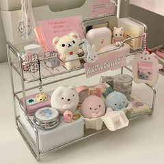 YICKYUE  -  Desktop Storage Rack Organizer Storage Display Rack Iron Double-layer Desk Multi-functional Stationery Organization Shelf Decor