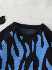 HEARUJOY  -  New Popular Fire Pattern Pullover Ripped Sweater Casual Round Neck Knitted Men's Gift Pullover