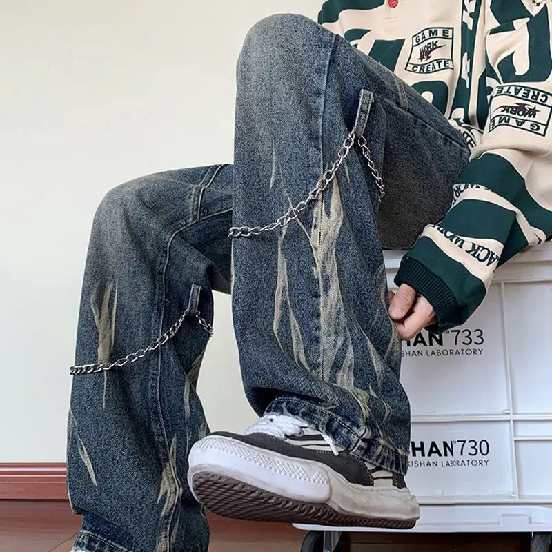 HEARUJOY  -  Men's Autumn Winter Trendy American Street Jeans Loose Straight-Leg Versatile Wide-Leg