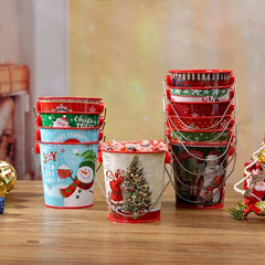 YICKYUE  -  6pcs Christmas Handheld Buckets Candy Box Santa Snowman Christmas Patterns Tin Box Cookies Container Organizer Xmas Decor Gifts