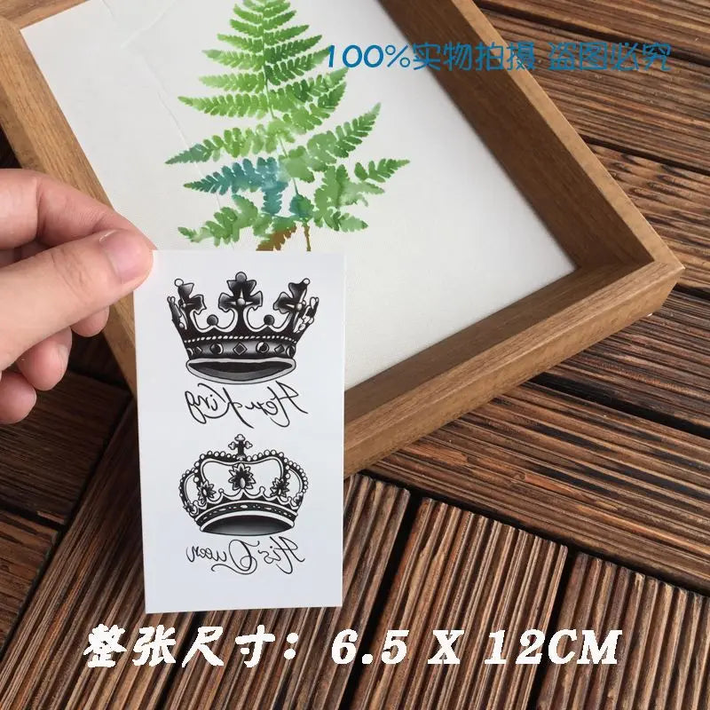 YICKYUE  -  Queen King Crown Tattoo Stickers Temporary Tattoos Couple Tattoo Waterproof Fake Tattoos Lovers Wrist Tattoo Tatuajes Temporales