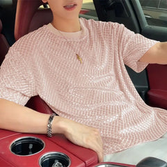 HEARUJOY  -  Men T Shirt Solid Color Velour O-neck Short Sleeve Summer Men Clothing Streetwear Korean Fashion Male Tee Tops