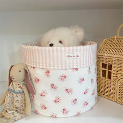 YICKYUE  -  Cute girl heart fabric storage basket desktop kitchen clutter fruit toys cosmetics storage basket floral countryside style