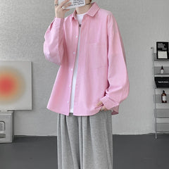 YICKYUE  -  Men's Casual Shirt Single Breasted Striped Long Sleeve Shirt with Chest Pocket Loose Fit ComfortableShirt for Office Wear