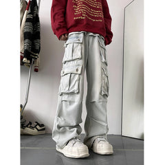 Hearujoy Light Blue Cargo Jeans Men's Patchwork Straight Casual Trousers Men Muti-pockets Hip Hop Streetwear Loose Fashion Pants