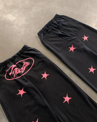 Hearujoy Harajuku Man Long Pants Pink Stars Graphic Pants Streetwear American Joggers Men Y2k Casual Trousers Male Korean Streetwear