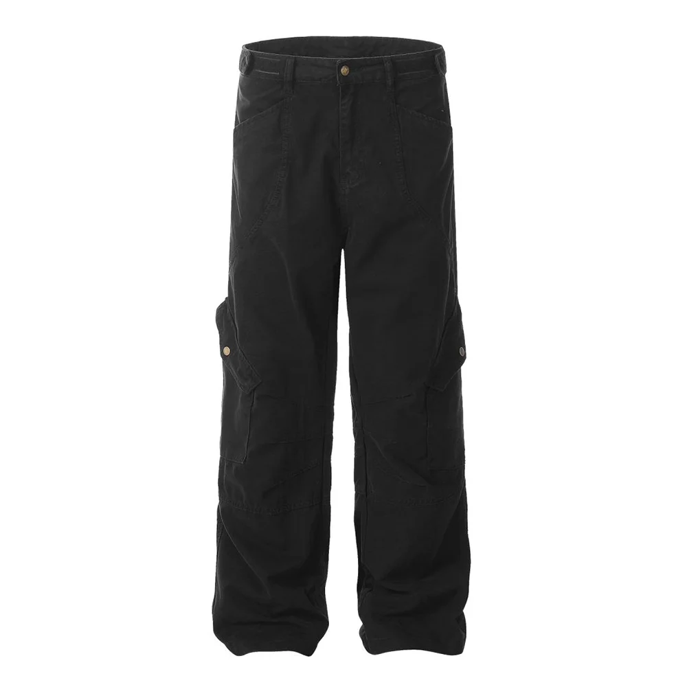 Hearujoy High Street Pockets Cleanfit Baggy Cargos Mens Straight Washed Solid Color Loose Jeans Pants Oversized Casual Denim Trousers