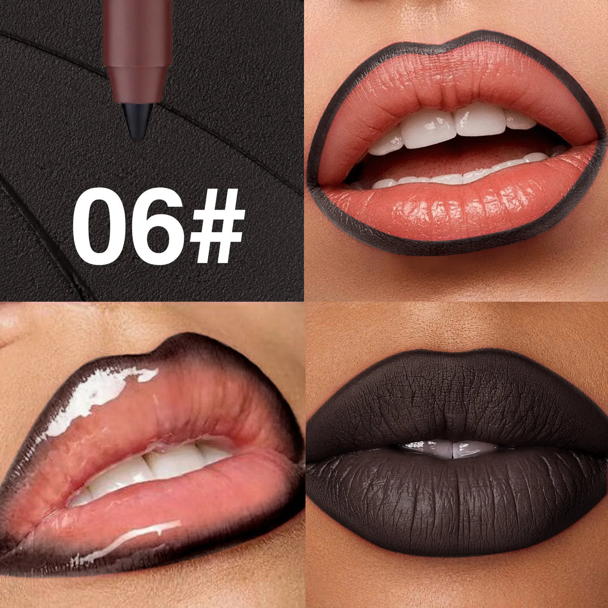 YICKYUE  -  6 Colors Waterproof Matte Lipliner Pencil Black Red Contour Tint Lipstick Long Lasting Non-stick Cup Moisturising Lips Makeup