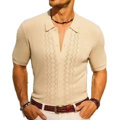 HEARUJOY  -  Summer New Men's Solid Color Short-Sleeved Cardigan Knitted Polo Shirt Retro Casual Fashion Trend Simple Slim Business Mens Tops