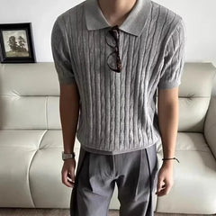 HEARUJOY  -  Summer New Men's Knitted Short-Sleeved Polo Shirt American Retro Fashion Trend Casual Simple Loose Breathable Niche Men's Tops