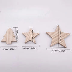 YICKYUE  -  18/24pc Solid Wood Christmas Tree Star Ornaments Christmas Decor 3D Wood Texture Craft Ornament Home Table Xmas Decorations 2027