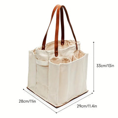 YICKYUE  -  Multi-Pocket Picnic Tote Bag & Shopping Storage Bag Durable Fabric for Food Glass Bottles Eggs Farmers' Markets Outdoor Picnics