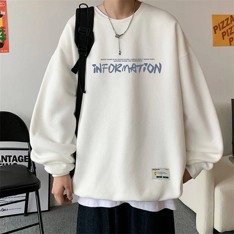 HEARUJOY  -  Spring Autumn Fashion Fleece Letter Print Sweatshirt Man Harajuku Oversized Male Clothes Pullovers Tops Long Sleeve Streetwear