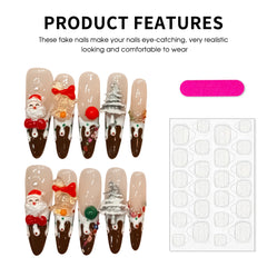 YICKYUE  -  10pcs Christmas Themed Nail Art Handmade 3D Chocolate Cake False Nails Press On Nails Festive Snowman Santa Decor Holiday Party