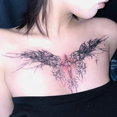 YICKYUE  -  Gothic Wings Cross Temporary Tattoos for Women Chest Back Sexy Art Tattoo Waterproof Fake Tattoo Lasting Tatuajes Temporales