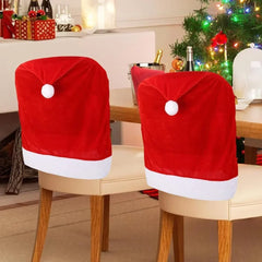 YICKYUE  -  6PCS Christmas Decor Chair Covers, Santa Claus Red Hat Chair Cap Kitchen Dining Chair Slipcovers Sets For Christmas Holiday