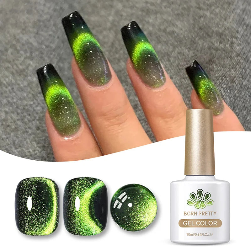 YICKYUE  -  10ml Nude Gold Glitter Cat Magnetic Gel Nail Polish Gold Blue Ultra Shine Soak Off UV LED Varnish Nail Supplies