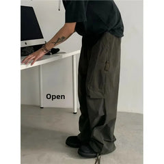HEARUJOY  -  Retro Japanese Style Clean Fit Drop Crotch Paratrooper Workwear Pants Thin Casual Long Trousers for Men And Women