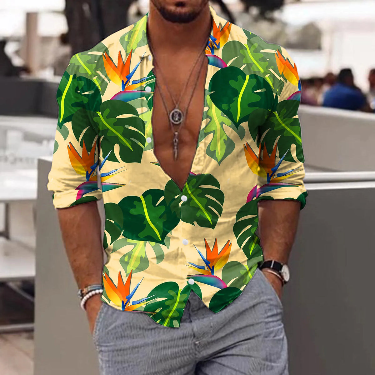 HEARUJOY  -  Comfort Roll-Up Sleeves Men'S Slim Fit Shirt Men Long Sleeve Winter Casual Printed Shirts Fashion Top Blouse Shirts For Man 셔츠