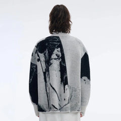 Hearujoy Mens Autumn Winter Y2k Abstract Pattern Jacquard Two-Way Zipper Knitting Sweater Essential Genderless Casual Fashion Couple Coat