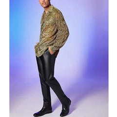 HEARUJOY  -  Spring Summer Men's Fashion Shirt Bright Crystal Perspective Vintage Shirt Long Sleeve Casual Breathable Shirt For Male Tops