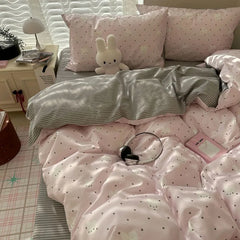 YICKYUE  -  Cartoon Anime Bed Four Piece Set Lanyard Miffy Girly Heart Pure Cotton Skin-friendly Quilt Cover Bed Sheets Dormitory Student