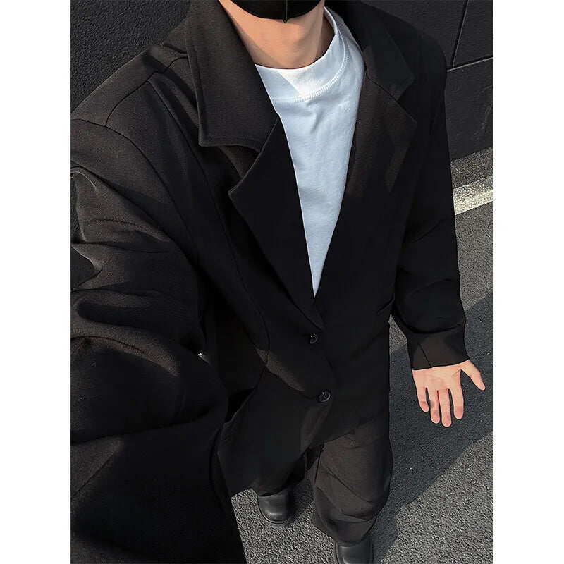 HEARUJOY  -  Gray Black Blazer Jacket Men Fashion Society Mens Dress Jacket Korean Loose Casual Suit Jacket Mens Office Formal Jackets M-3XL